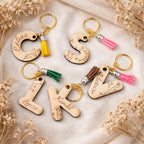 Porte-clé personnalisé lettre & prénom – Gravure sur bois