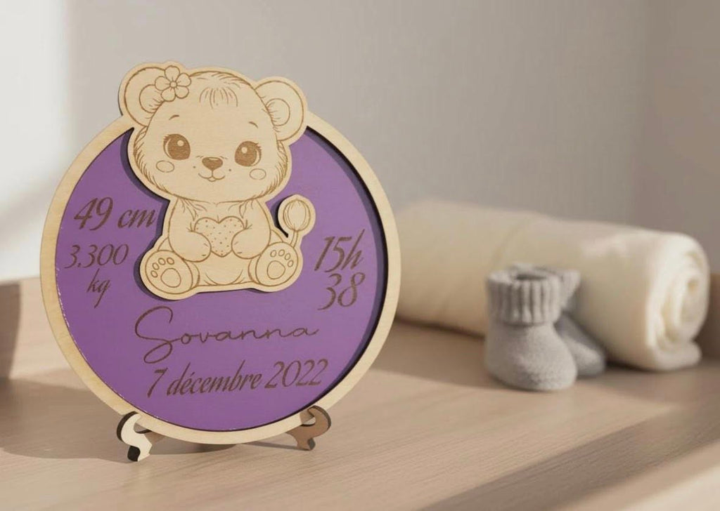 Plaque de naissance personnalisée en bois – Lion(ne)